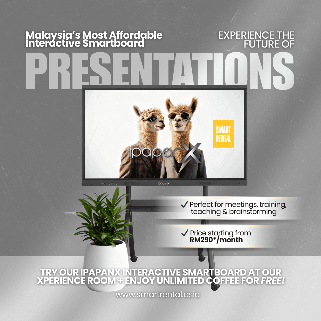 Smart Rental interactive smartboard for presentations, meetings, training, and teaching.
