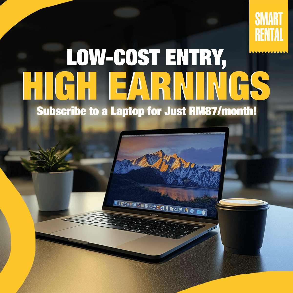 A line of laptops on a table.